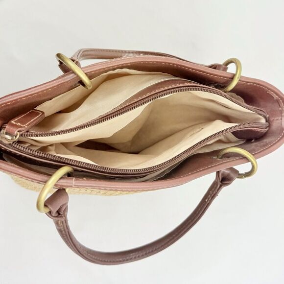 Connections Cream Woven Brown Faux Leather Two Piece Coastal Wallet Handbag Set - Picture 8 of 16